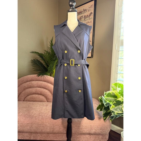 Sharagano Sleeveless Trench Dress Women's Size 8 Double Breasted Belted - Picture 3 of 11